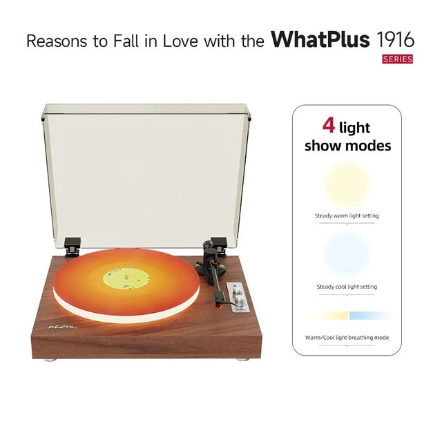 Alt view image 2 of 6 - Bluetooth Record Player with Speakers and Illuminated Platter Vintage wooden design with RCA output and 3.5mm input, ideal for home listening and decor
