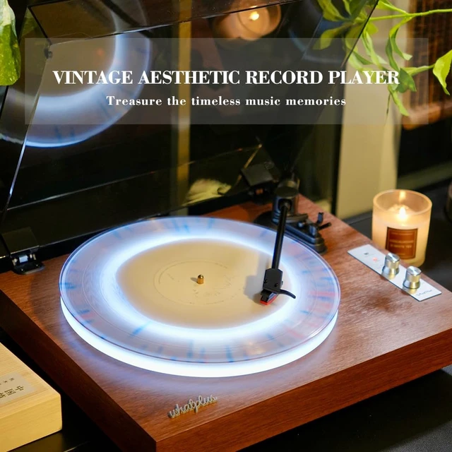 Alt view image 3 of 6 - Bluetooth Record Player with Speakers and Illuminated Platter Vintage wooden design with RCA output and 3.5mm input, ideal for home listening and decor