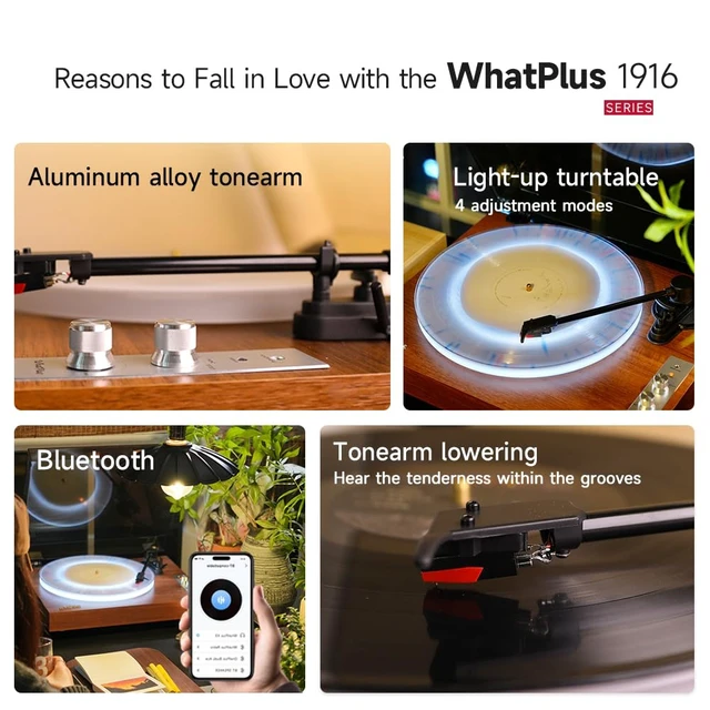 Alt view image 4 of 6 - Bluetooth Record Player with Speakers and Illuminated Platter Vintage wooden design with RCA output and 3.5mm input, ideal for home listening and decor