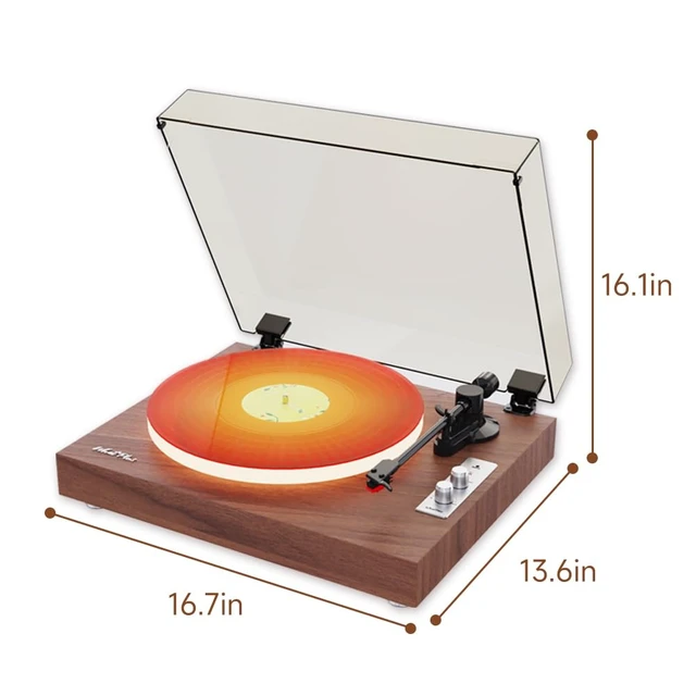 Alt view image 6 of 6 - Bluetooth Record Player with Speakers and Illuminated Platter Vintage wooden design with RCA output and 3.5mm input, ideal for home listening and decor