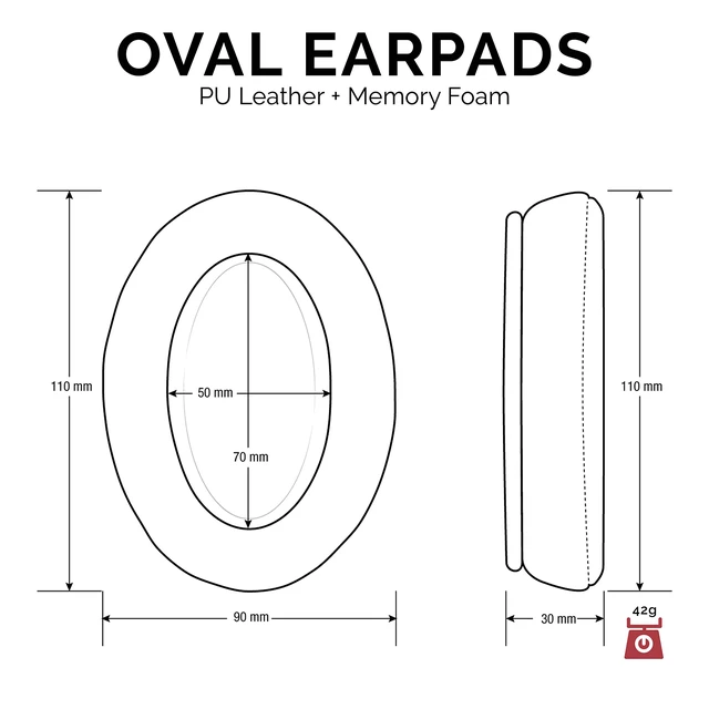 Alt view image 3 of 7 - Ear Pads for ATH M50X, M50XBT, M40X, M30X, HyperX, SHURE, Turtle Beach, AKG, ATH, Philips, JBL, Fostex Replacement Memory Foam Earpads & Fits Many Headphones (See List), Dark Red Oval