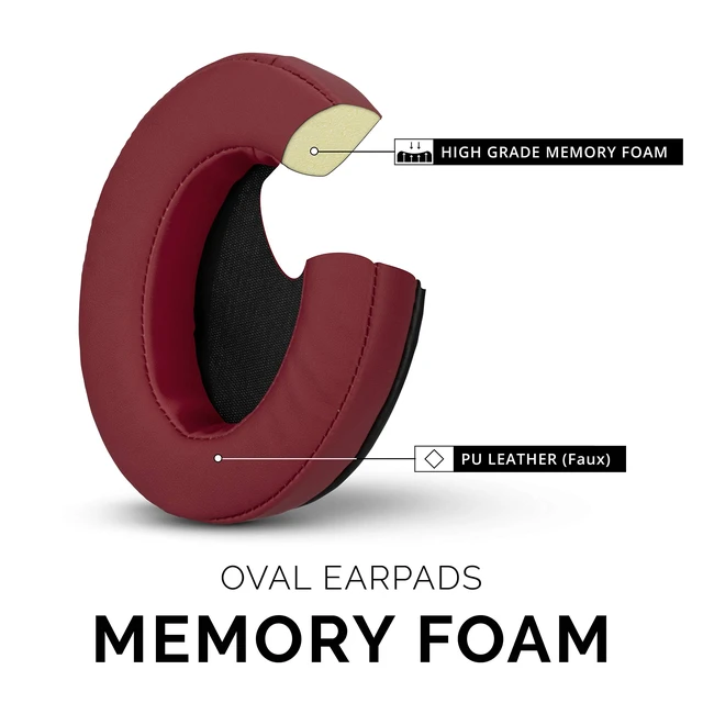 Alt view image 4 of 7 - Ear Pads for ATH M50X, M50XBT, M40X, M30X, HyperX, SHURE, Turtle Beach, AKG, ATH, Philips, JBL, Fostex Replacement Memory Foam Earpads & Fits Many Headphones (See List), Dark Red Oval