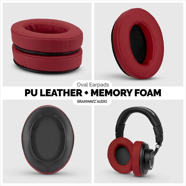 Alt view image 6 of 7 - Ear Pads for ATH M50X, M50XBT, M40X, M30X, HyperX, SHURE, Turtle Beach, AKG, ATH, Philips, JBL, Fostex Replacement Memory Foam Earpads & Fits Many Headphones (See List), Dark Red Oval