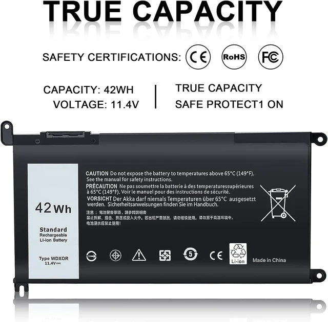 Alt view image 5 of 7 - WDX0R Laptop Battery Compatible with Dell Inspiron 15 5000 5567 5570 5565 5568 5578 7000 7560 7570 7573 7569 7579 13 5368 5378 7378 17 5765 5767 5770 Series Notebook Battery 3CRH3 T2JX4