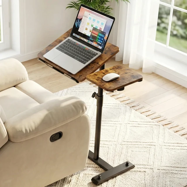 Main image of Rolling Table for Laptop Stand, Height and Angle Adjustable Over Bed Table with Wheels, Tilt-Top Laptop Desk for Couch with Cup Holder, Bed Table Tray for Eating (Brown)