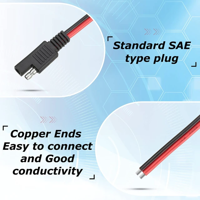 Alt view image 6 of 7 - 8 Pack 14 Awg 2 Pin SAE Quick Connectors Extension Cable 1FT 12V Connectors Disconnect Wire Harness with Single Plug for Motorcycle, Car, Solar Panel, Battery Charger and Automotive Use