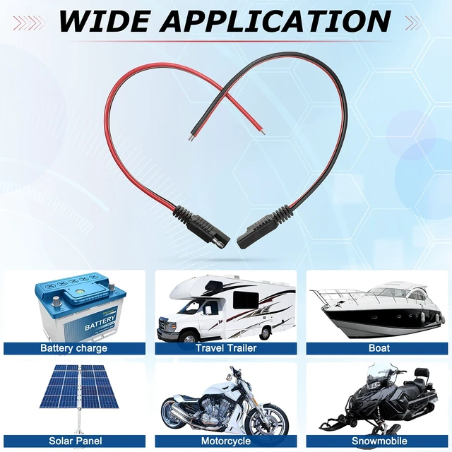 Alt view image 7 of 7 - 8 Pack 14 Awg 2 Pin SAE Quick Connectors Extension Cable 1FT 12V Connectors Disconnect Wire Harness with Single Plug for Motorcycle, Car, Solar Panel, Battery Charger and Automotive Use