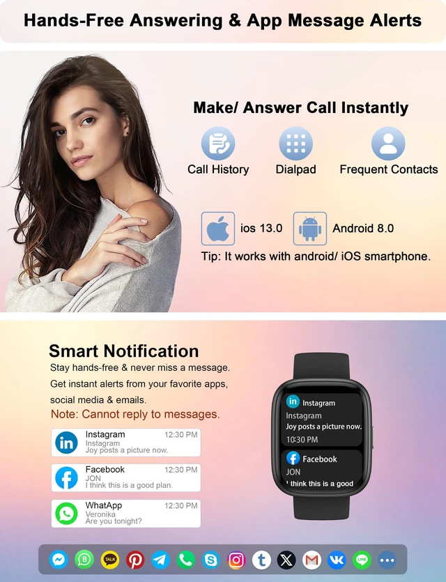 Alt view image 6 of 7 - Smart Watch Built-in Alexa, Answer & Make Calls, 1.83" Fitness Watch IP68 Waterproof, Heart Rate, Sleep & Stress Monitor, Step Counter Smartwatch for Women Men, Compatible with Android iOS
