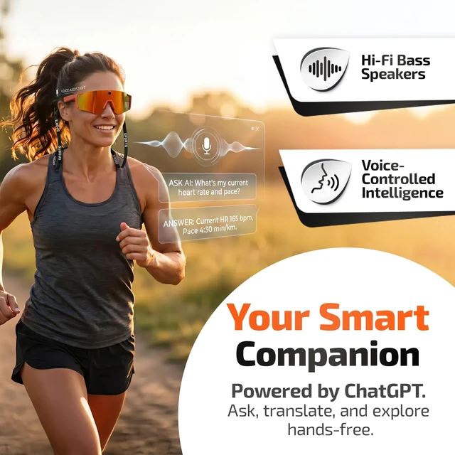 Alt view image 3 of 7 - AI Smart Glasses with 32MP & 1200P Video Camera,Waterproof Recording,Voice Assistant,Open-Ear Audio,Dual Mic Noise Reduction,EIS Stabilization,Lightweight & Comfortable Outdoor Sports (Orange)