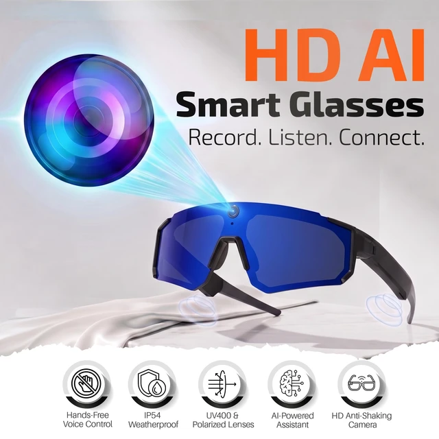 Alt view image 2 of 7 - AI Smart Glasses with 32MP & 1200P Video Camera,Waterproof Recording,Voice Assistant,Open-Ear Audio,Dual Mic Noise Reduction,EIS Stabilization,Lightweight & Comfortable Outdoor Sports (Blue)