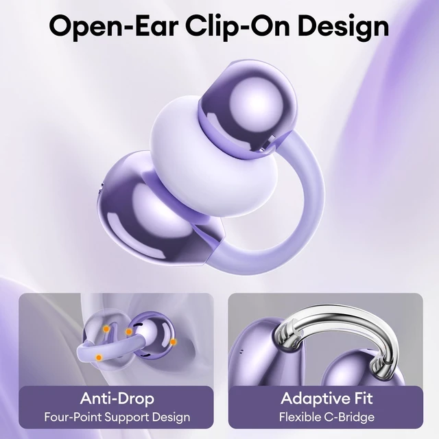 Alt view image 3 of 7 - Clip On Earbuds, Open Ear Earbuds Wireless Bluetooth 5.4, Clip On Headphones with LCD Touchscreen, Lightweight Comfort Open Ear Headphones for Sports, Fitness, and Workouts, M100 Purple