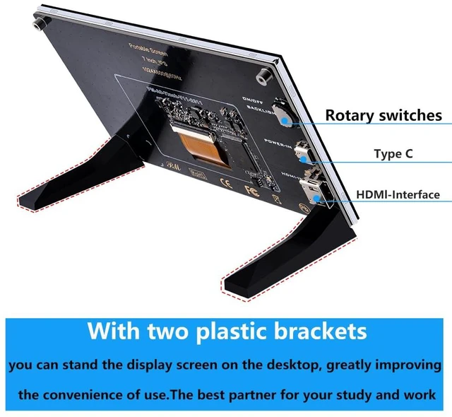 Alt view image 3 of 7 - 7-Inch Screen for Raspberry Pi, 1024x600 IPS LCD Display, HDMI Portable Monitor for Pi 5/4B/3B+/3B, Win11/10/8/7, Free-Driver
