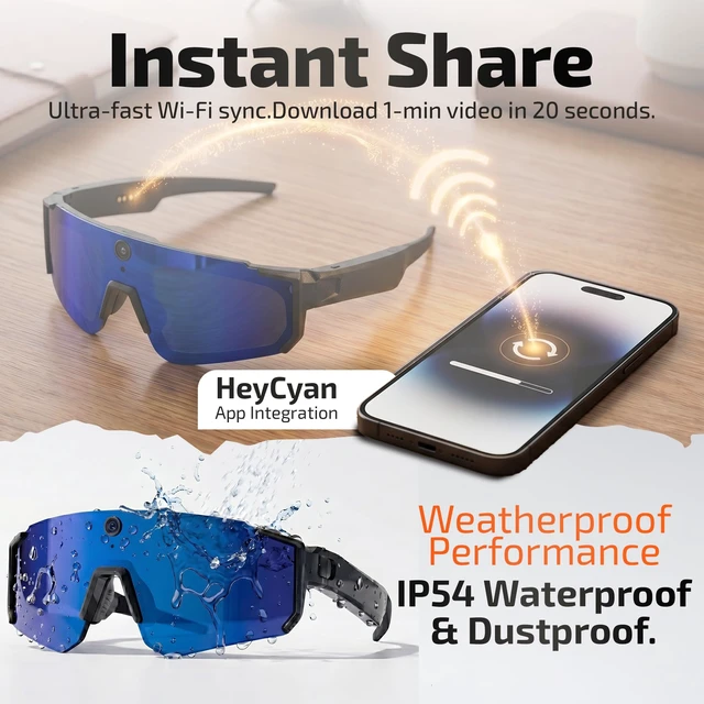 Alt view image 4 of 7 - AI Smart Glasses with 32MP & 1200P Video Camera,Waterproof Recording,Voice Assistant,Open-Ear Audio,Dual Mic Noise Reduction,EIS Stabilization,Lightweight & Comfortable Outdoor Sports (Blue)