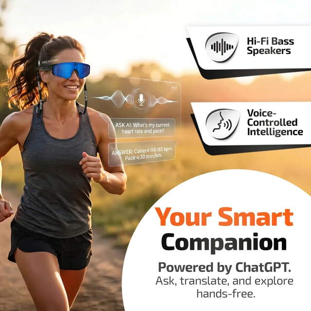 Alt view image 3 of 7 - AI Smart Glasses with 32MP & 1200P Video Camera,Waterproof Recording,Voice Assistant,Open-Ear Audio,Dual Mic Noise Reduction,EIS Stabilization,Lightweight & Comfortable Outdoor Sports (Blue)