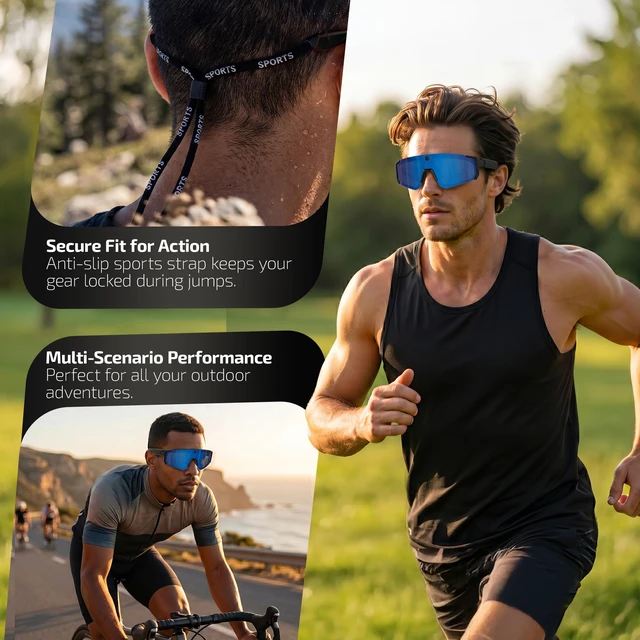 Alt view image 7 of 7 - AI Smart Glasses with 32MP & 1200P Video Camera,Waterproof Recording,Voice Assistant,Open-Ear Audio,Dual Mic Noise Reduction,EIS Stabilization,Lightweight & Comfortable Outdoor Sports (Blue)
