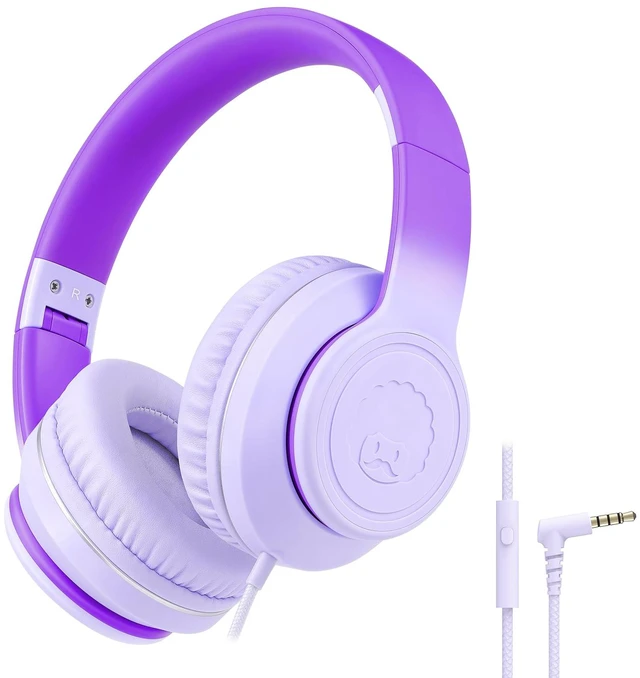 Main image of L22 Foldable Wired Headphones for Kids Girls Boys with Microphone Stereo 3.5mm Corded Head phones for School Classroom Airplane Chromebooks Computer Laptop Phones Gradient Purple