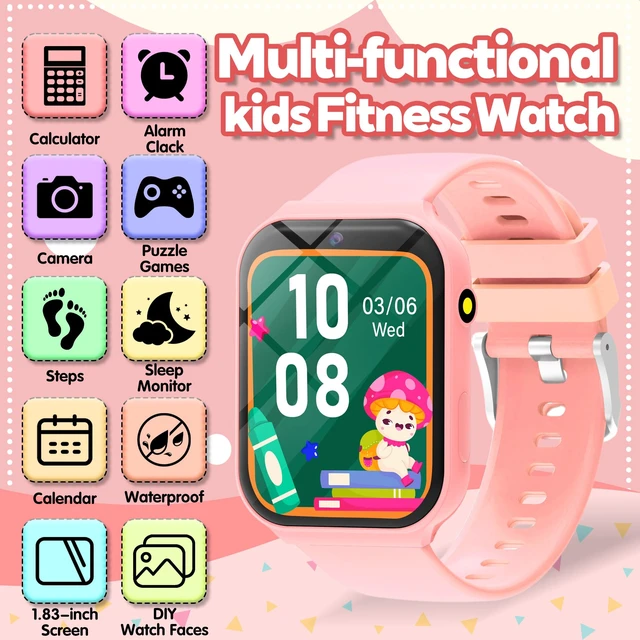 Alt view image 2 of 7 - Smart Watch for Kids, Kids Watch with 18 Puzzle Games Sleep 1.83" HD Touch Pedometer DIY Dial Alarm Clock Timer Stopwatch Calendar Flashlight No APP/Phone, 12/24 hr Gift for Kid Christmas Birthday