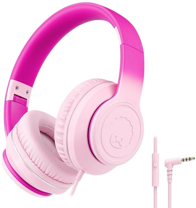 Main image of L22 Foldable Wired Headphones for Kids Girls Boys with Microphone Stereo 3.5mm Corded Head phones for School Classroom Airplane Chromebooks Computer Laptop Phones Gradient Pink