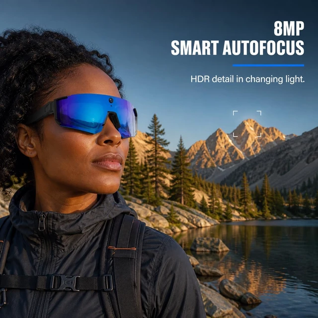 Alt view image 5 of 7 - AI Smart Glasses with 8MP Camera, Open-Ear Audio, Bluetooth 5.4 Real-time translation, photochromic lenses, voice assistant support, lightweight design, for travel, cycling, work
