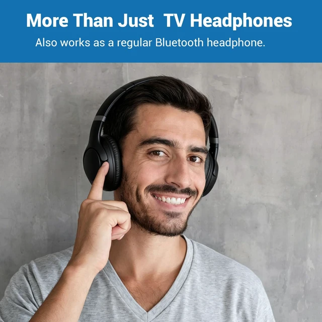 Alt view image 7 of 7 - Dual Wireless TV Headphones for Seniors with Transmitter&Stand 2 Bluetooth Headsets Set, No Audio Delay, 295ft Range, Support Optical RCA AUX USB, 40H Battery, for Seniors & Family
