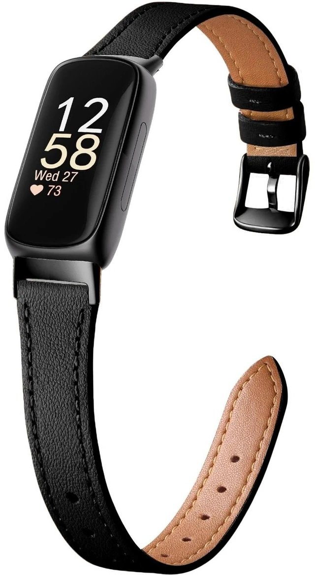 Main image of Slim Leather Band,Black,For Fitbit Inspire 3 Compatible with Fitbit Inspire 3,Women,Top Grain Genuine Leather,Strap,Thin,Wristband,for Fitbit Inspire 2 1