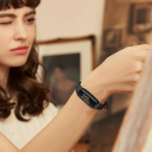 Alt view image 5 of 6 - Slim Leather Band,Black,For Fitbit Inspire 3 Compatible with Fitbit Inspire 3,Women,Top Grain Genuine Leather,Strap,Thin,Wristband,for Fitbit Inspire 2 1