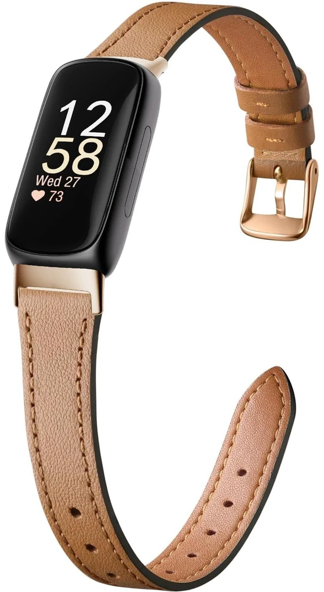 Main image of Slim Leather Band,Brown/Rose Gold,For Fitbit Inspire 3 Compatible with Fitbit Inspire 3,Women,Top Grain Genuine Leather,Strap,Thin,Wristband,for Fitbit Inspire 2 1