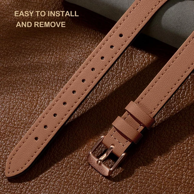 Alt view image 3 of 6 - Slim Leather Band,Brown/Rose Gold,For Fitbit Inspire 3 Compatible with Fitbit Inspire 3,Women,Top Grain Genuine Leather,Strap,Thin,Wristband,for Fitbit Inspire 2 1