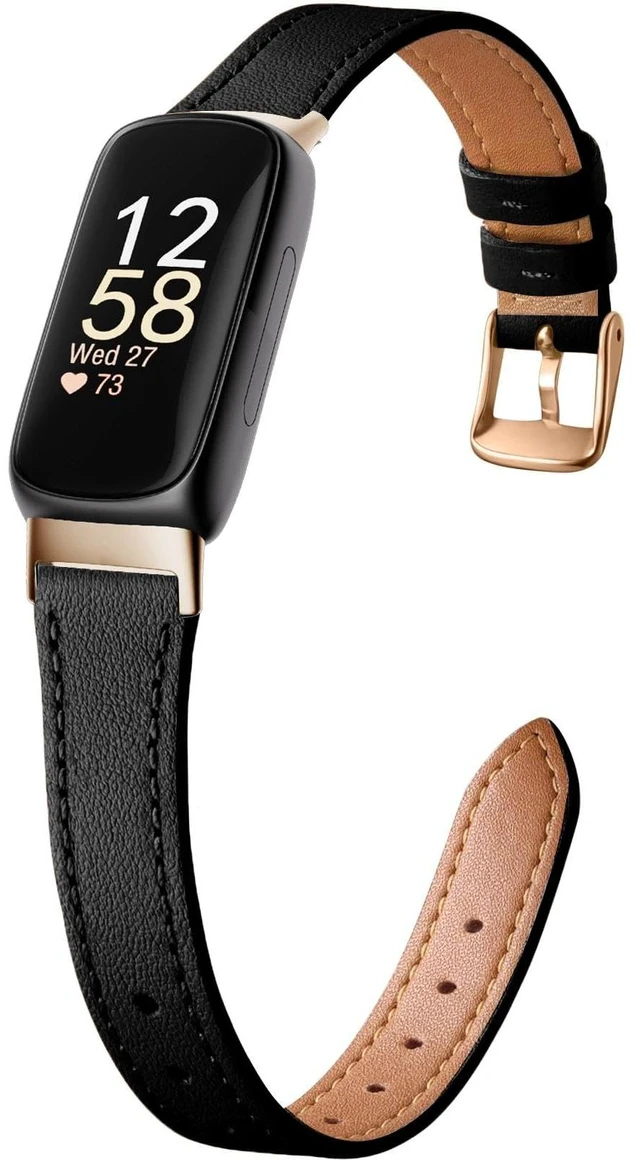 Main image of Slim Leather Band,Black/Rose Gold,For Fitbit Inspire 3 Compatible with Fitbit Inspire 3,Women,Top Grain Genuine Leather,Strap,Thin,Wristband,for Fitbit Inspire 2 1