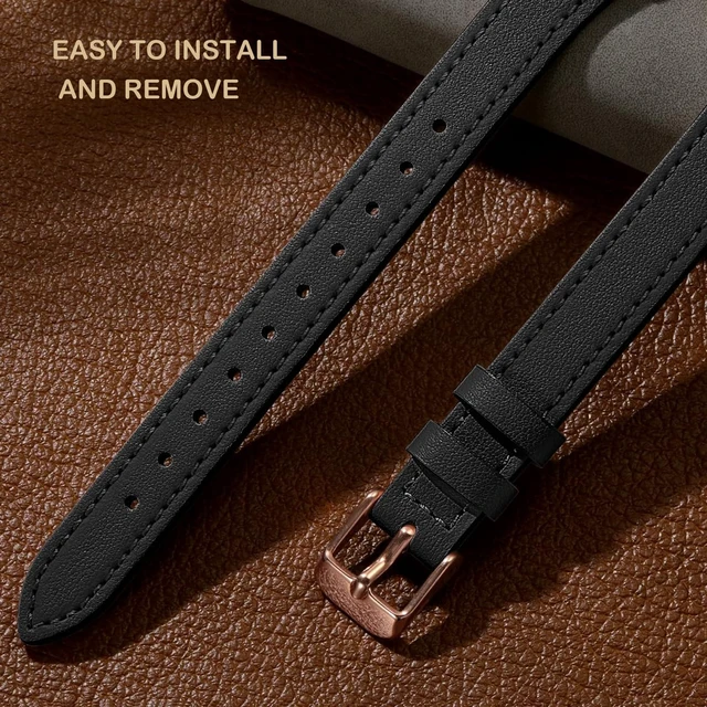 Alt view image 3 of 6 - Slim Leather Band,Black/Rose Gold,For Fitbit Inspire 3 Compatible with Fitbit Inspire 3,Women,Top Grain Genuine Leather,Strap,Thin,Wristband,for Fitbit Inspire 2 1
