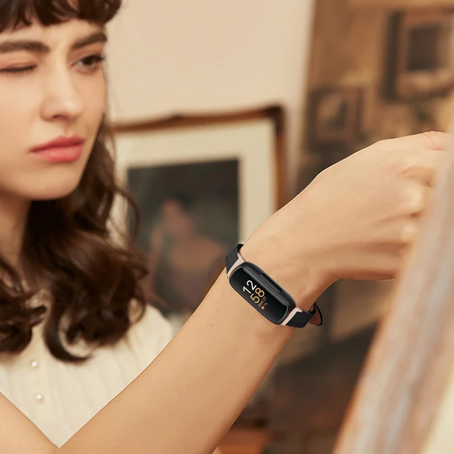 Alt view image 5 of 6 - Slim Leather Band,Black/Rose Gold,For Fitbit Inspire 3 Compatible with Fitbit Inspire 3,Women,Top Grain Genuine Leather,Strap,Thin,Wristband,for Fitbit Inspire 2 1