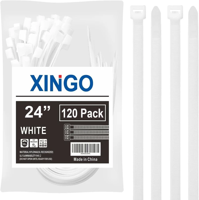 Main image of 24 Inch White Zip Ties Heavy Duty 120 Pack, 330 LBS Ultra Exclusive Strong Plastic Wire Ties, Large Cable Ties Extra Long Tie Wraps For Indoor and Outdoor Use