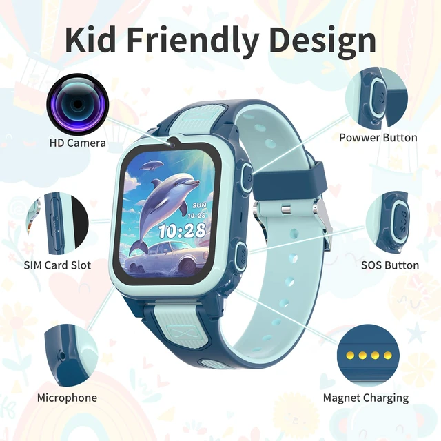 Alt view image 6 of 7 - 4G Kids Smart Watch Boys with GPS Tracker & Phone Call, Camera, Light Blue Kids GPS Tracker Watch with Age 5-12 with SOS Calling, HD TouchScreen Video Call, Voice Chat, Class Mode, Birthday Gifts Toy