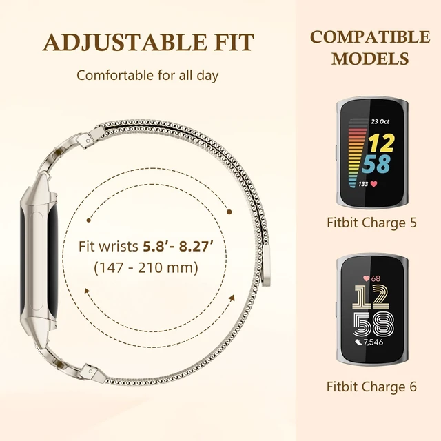 Alt view image 5 of 7 - Metal Bands Compatible with Fitbit Charge 6/ Charge 5 Bands for Women Men, Stylish Cute Adjustable Breathable Watch Bracelet Sport Watch Strap Replacement Wristbands for Charge 6/Charge 5 Band