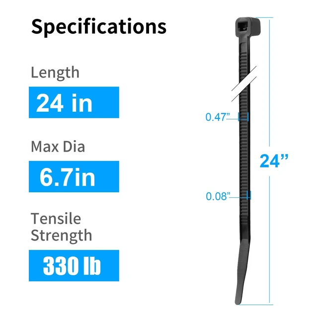 Alt view image 2 of 7 - 24 Inch White Zip Ties Heavy Duty 120 Pack, 330 LBS Ultra Exclusive Strong Plastic Wire Ties, Large Cable Ties Extra Long Tie Wraps For Indoor and Outdoor Use