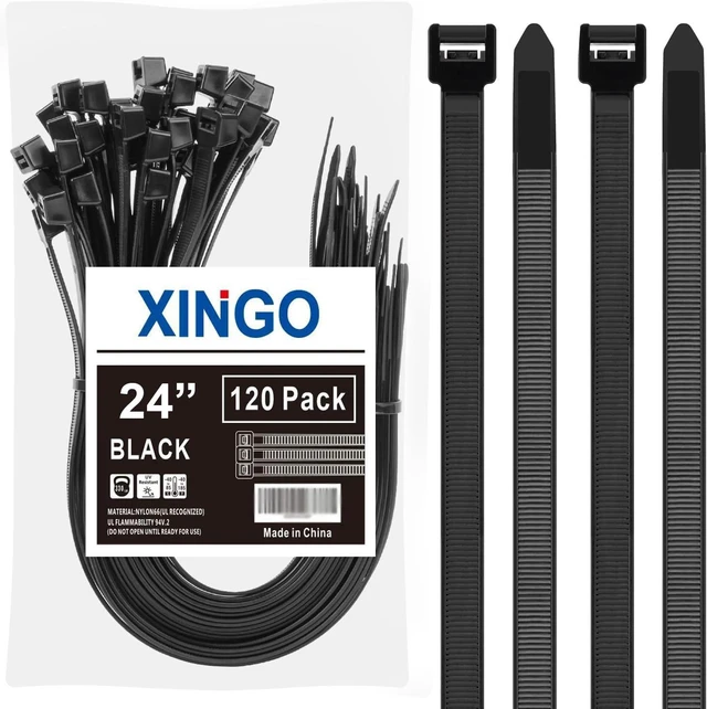 Main image of 24 Inch Black Zip Ties Heavy Duty 120 Pack, 330 LBS Ultra Exclusive Strong Plastic Wire Ties, Large Cable Ties Extra Long Tie Wraps For Indoor and Outdoor Use