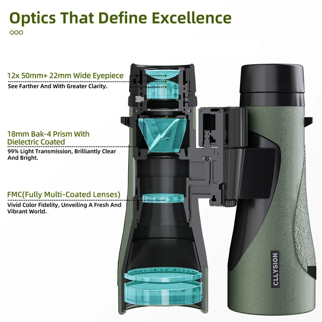 Alt view image 3 of 7 - 12X50 Professional HD Binoculars for Adults High Powered with Phone Adapter Super Bright BAK4 Optics, IPX7 Waterproof, Large View, Clear Low Light Vision, for Bird Watching Hunting Cruise Travel Sport