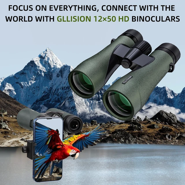 Alt view image 2 of 7 - 12X50 Professional HD Binoculars for Adults High Powered with Phone Adapter Super Bright BAK4 Optics, IPX7 Waterproof, Large View, Clear Low Light Vision, for Bird Watching Hunting Cruise Travel Sport