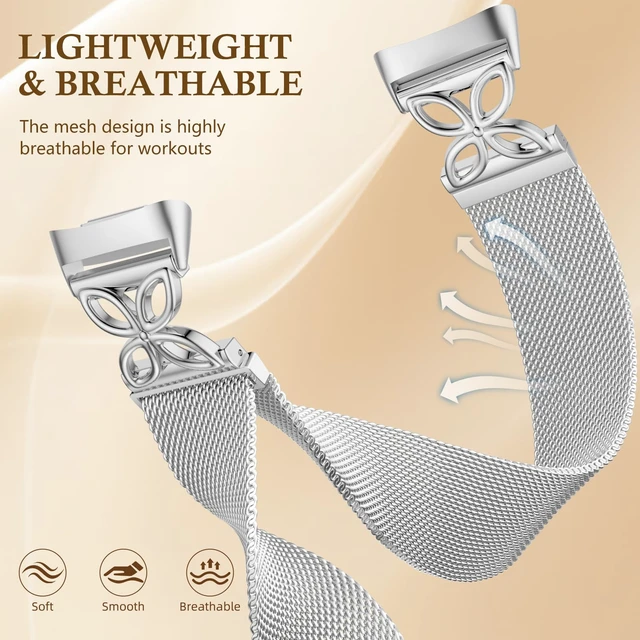 Alt view image 2 of 7 - Metal Bands Compatible with Fitbit Charge 6/ Charge 5 Bands for Women Men, Stylish Cute Adjustable Breathable Watch Bracelet Sport Watch Strap Replacement Wristbands for Charge 6/Charge 5 Band