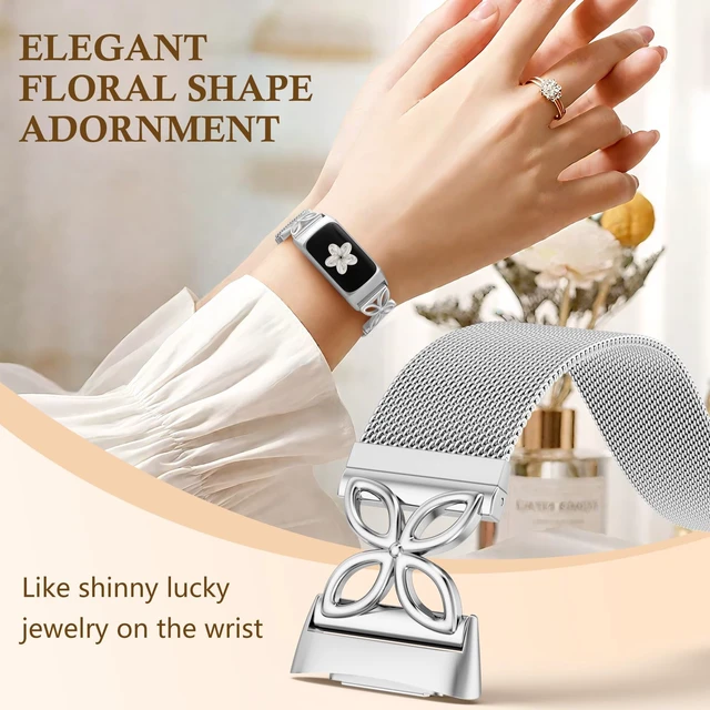 Alt view image 3 of 7 - Metal Bands Compatible with Fitbit Charge 6/ Charge 5 Bands for Women Men, Stylish Cute Adjustable Breathable Watch Bracelet Sport Watch Strap Replacement Wristbands for Charge 6/Charge 5 Band
