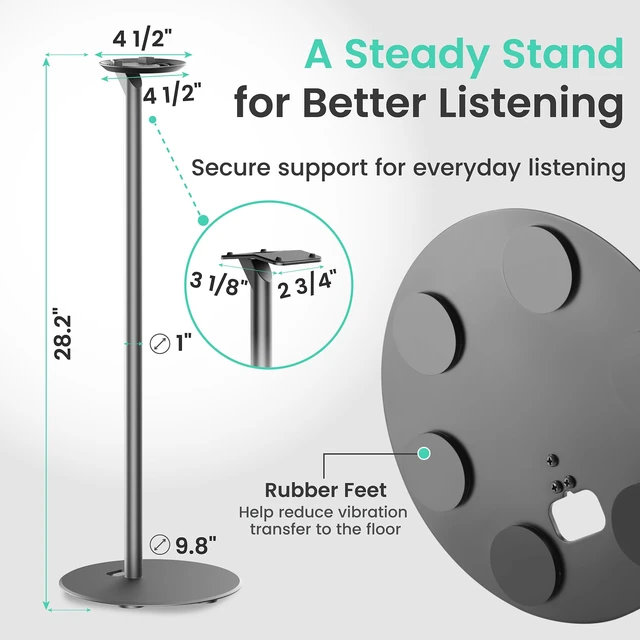 Alt view image 3 of 7 - Speaker Stands for Sonos Era 100, SL & 300-2 Pack, Black 28.2" Fixed height Speaker Stands Pair, Metal Construction, Matte Finish, Stable Base, Rubber Feet, Built in Cable Management