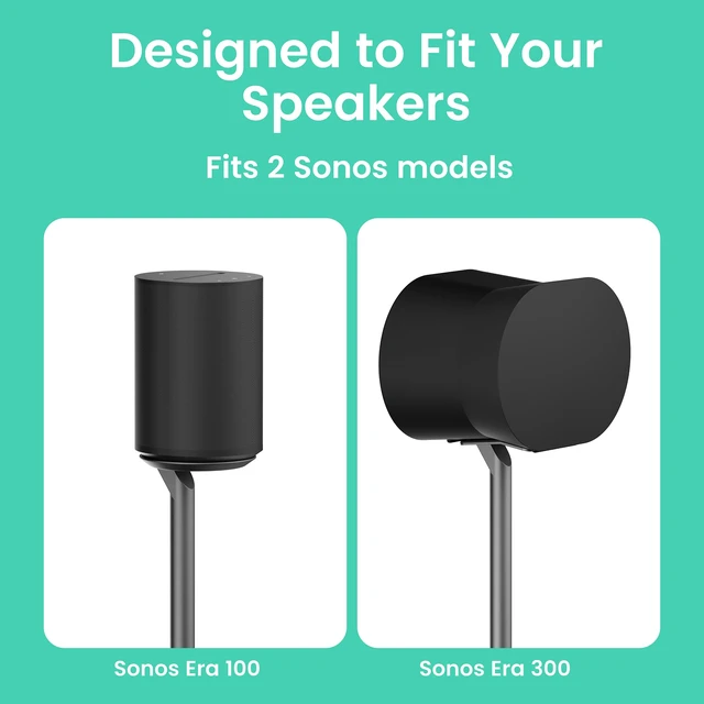 Alt view image 7 of 7 - Speaker Stands for Sonos Era 100, SL & 300-2 Pack, Black 28.2" Fixed height Speaker Stands Pair, Metal Construction, Matte Finish, Stable Base, Rubber Feet, Built in Cable Management