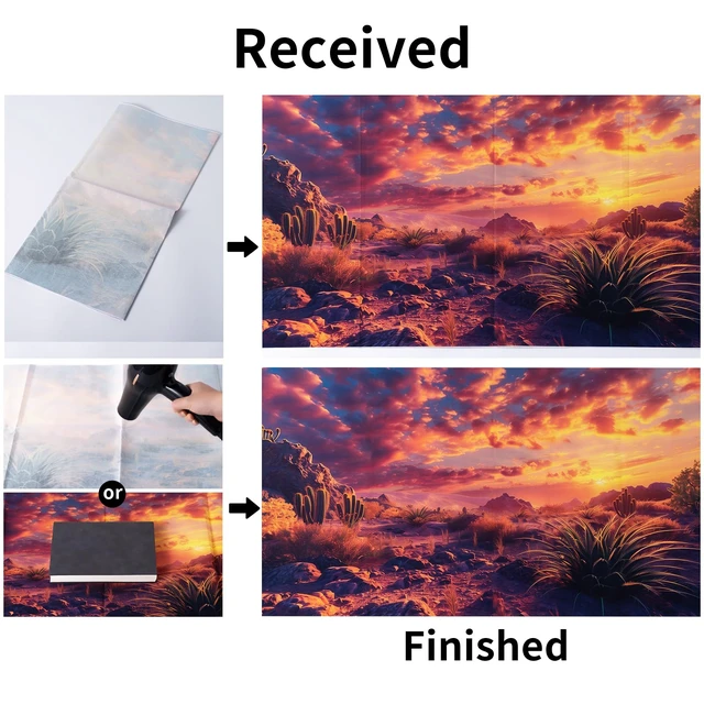 Alt view image 5 of 7 - 3 Pack Terrarium Background, 48x18 inch Polyester Reptile Background Cloth Terrarium Background, Gobi Sunshine Cactus Stone & Green Tree Fern Stream Backgrounds, Backgrounds for Reptile Tank