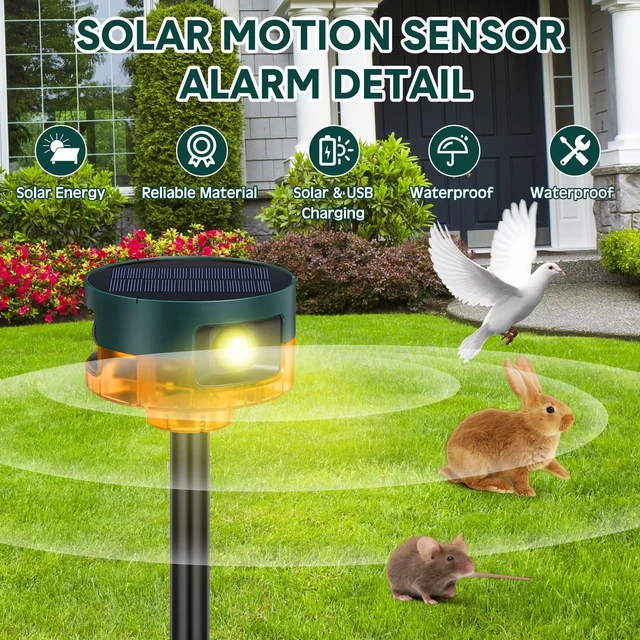 Alt view image 3 of 7 - 4 Pack Solar Outdoor Motion Sensor Alarm-Dog Barking&Gunshot Sound Support Recording Animal Deterrent for Home Security, 13 Kinds of Sounds (Yellow)