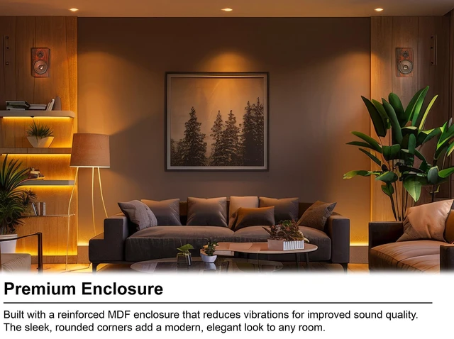 Alt view image 5 of 7 - RockShelf 58D Dark Wood Pair 5.25" Home Theater Speakers Bookshelf, 360W Peak/90W RMS, Kevlar Woofer, 1" Silk Dome Tweeter, Wall Mount, 8 Ohm, MDF Cabinet, 5-Way Binding Posts