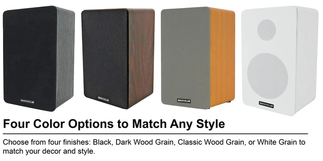 Alt view image 6 of 7 - RockShelf 58D Dark Wood Pair 5.25" Home Theater Speakers Bookshelf, 360W Peak/90W RMS, Kevlar Woofer, 1" Silk Dome Tweeter, Wall Mount, 8 Ohm, MDF Cabinet, 5-Way Binding Posts