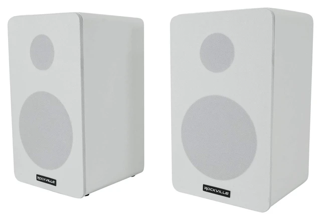 Alt view image 2 of 7 - RockShelf 58W White Pair 5.25" Home Theater Bookshelf Speakers 360W Peak/90W RMS, Kevlar Woofer, 1" Silk Dome Tweeter, Wall Mount, 8 Ohm, MDF Cabinet, 5-Way Binding Posts