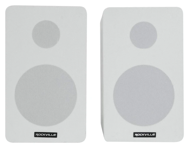 Alt view image 4 of 7 - RockShelf 58W White Pair 5.25" Home Theater Bookshelf Speakers 360W Peak/90W RMS, Kevlar Woofer, 1" Silk Dome Tweeter, Wall Mount, 8 Ohm, MDF Cabinet, 5-Way Binding Posts