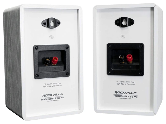 Alt view image 5 of 7 - RockShelf 58W White Pair 5.25" Home Theater Bookshelf Speakers 360W Peak/90W RMS, Kevlar Woofer, 1" Silk Dome Tweeter, Wall Mount, 8 Ohm, MDF Cabinet, 5-Way Binding Posts