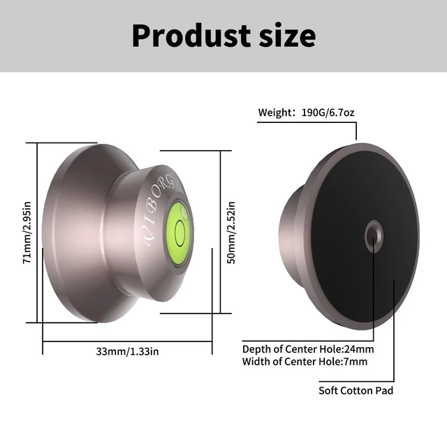 Alt view image 2 of 6 - LP190H Record Weight Disc Stabilizer for Turntables 71x33mm 6.7oz (190g) Aluminum Hi-Fi Vinyl Clamp Puck for Vinyl Record Player, Turntables, Phonograph